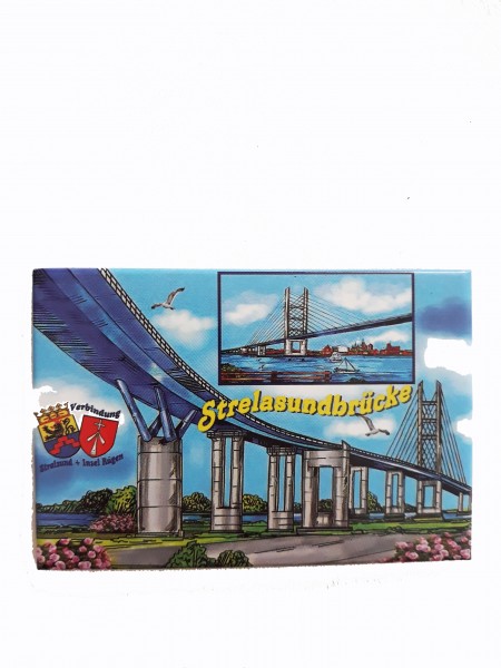 Flach Magnet Stralsund Strelasundbrücke 5,5 x 8 Hochglanz beschichtet Kratzfest